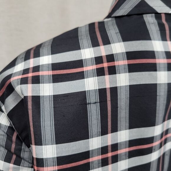 Rafael Silk Plaid Button Up Shirt Blouse Black White Pink - Picture 6 of 11